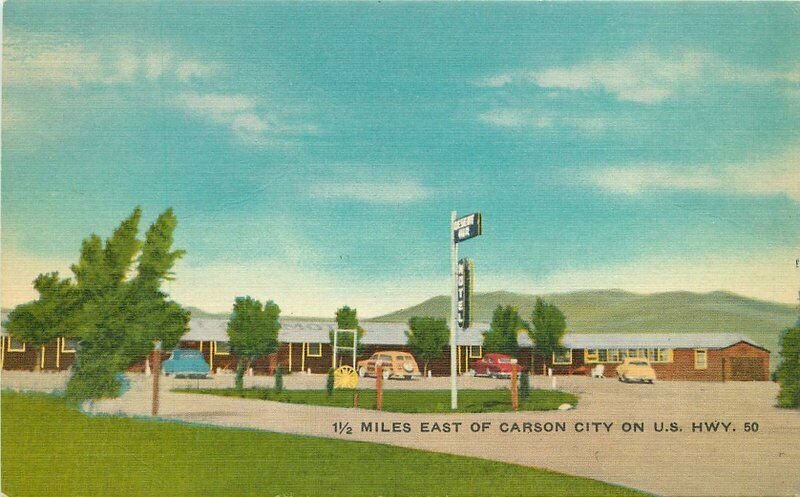 Nevada Carson City Desert Air Motel 1949s Seabury Thomas autos Postcard 22-2883