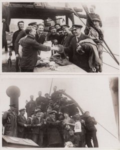 Military WW2 Ship Crew Party Celebration 2x Real Photo War Postcard s