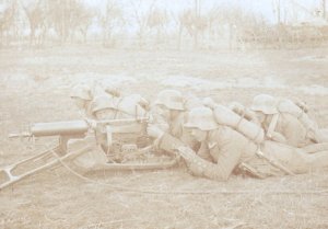 RPPC WWI German Soldiers Machine Gun Helmet Bayonet Real Photo Postcard