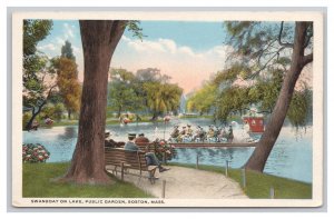 Postcard Swanboat On Lake Public Garden Boston Mass. Massachusetts