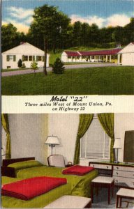 Linen Postcard Motel 22 on Highway 22 in Mount Union, Pennsylvania