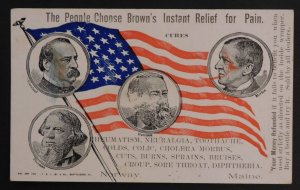 1884 Usa Advertising Postcard Brown's Pain Relief Presidential Vote Totals