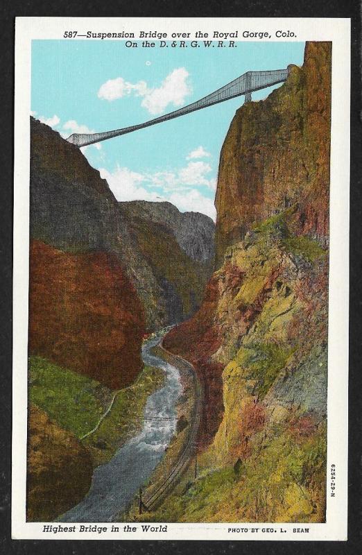 Suspension Bridge Highest Bridge in the World Royal Gorge Colorado Unused c1930s