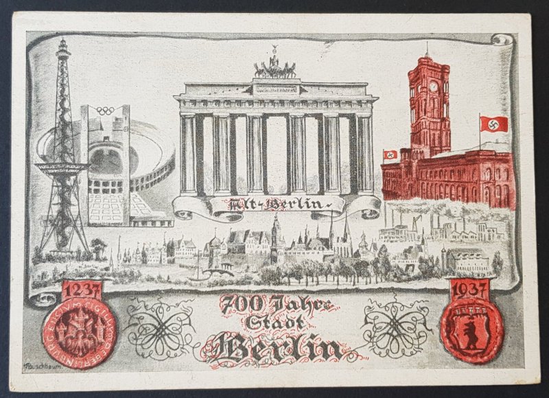 German Empire Third 3rd Reich Card 1937 WW2 Berlin 700 Year Anniversary Carried