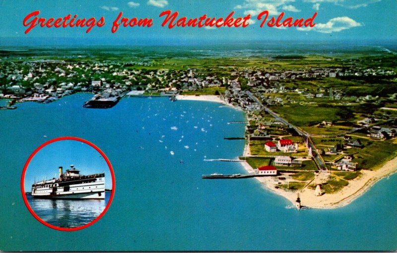 Massachusetts Greetings From Natucket Island Aerial View