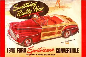 Vintage Reprint 1946 FORD SPORTSMAN'S WOODIE CONVERTIBLE  6X9 Car/Auto Postcard