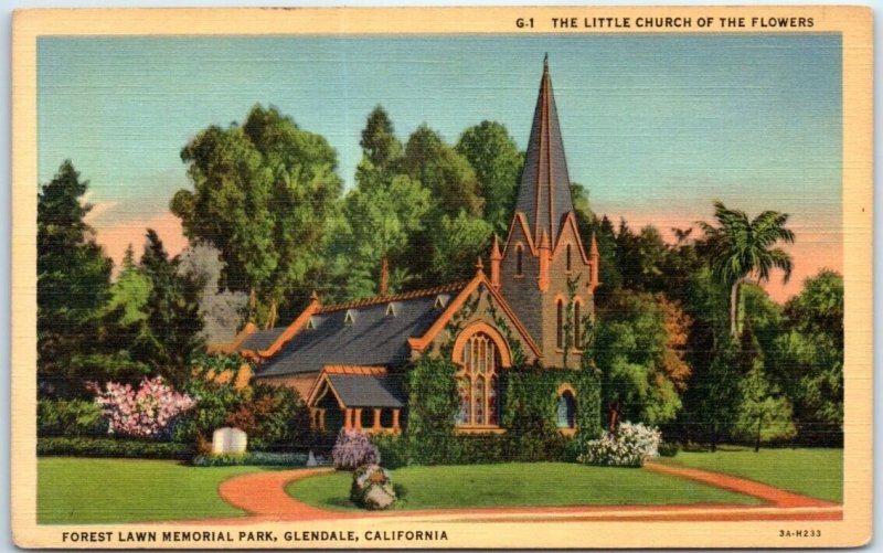 Postcard - The Little Church Of The Flowers, Forest Lawn Memorial Park - CA