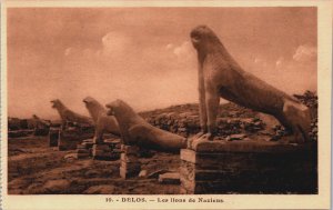 Greece Delos Les Lions De Naziens Vintage Postcard C149