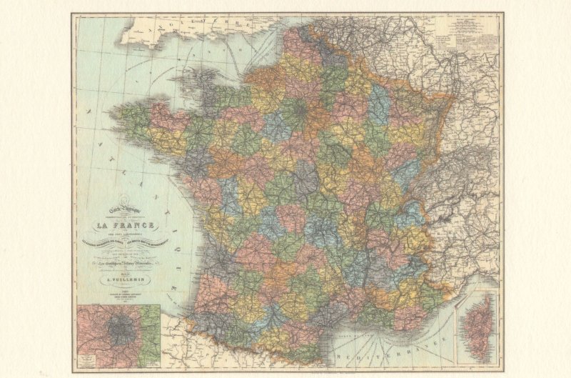 French La France Map Rare Postcard