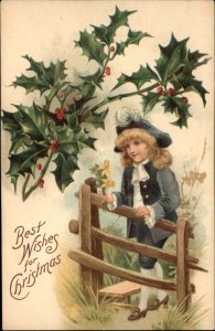 Winsch Christmas Little Boy Long Blond Hair Victorian c1910 Vintage Postcard