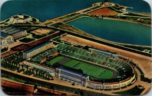 Vintage Postcard Chicago Stadium Soldier Field Bears Bulls Blackhawks Sports 