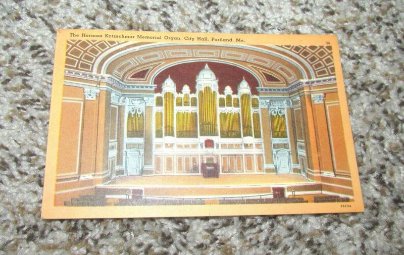 Herman Kotzschmar Memorial Organ City Hall Portland ME Maine Postcard (H1)