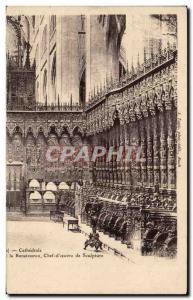 Old Postcard Auch Cathedral Renaissance Head & # 39oeuvre Sculpture