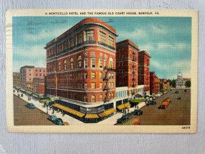 Vintage Postcard 1949 Monticello Hotel & Old Court House Norfolk Virginia