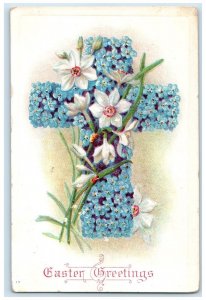 1908 Easter Greetings Holy Cross Pansies White Flowers River Sioux IA Postcard