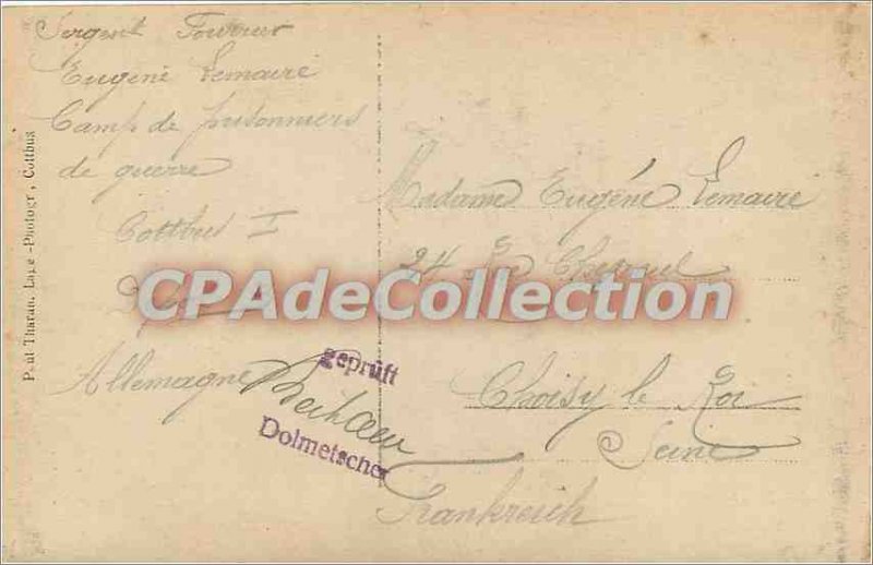 Postcard Former prisoner-of-war camp Cottbus B Germany I dpt Sergeant Eugene ...