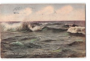 Chicago Illinois IL Postcard 1913 Storm on Lake Michigan