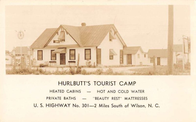 Wilson North Carolina Hurlbutt's Tourist Camp Real Photo Postcard AA19561