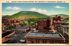 Vtg Roanoke Virginia VA Business Section Birdseye City View 1930s Linen Postcard