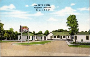 Linen Postcard McCoy's Hotel on U.S. 6 & 34 in Arapahoe, Nebraska