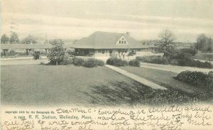 Wellesley Massachusetts Railroad Station Rotograph 1908 Postcard 21-10710