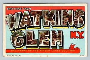 Watkins Glen, NY-New York, Large Letter Greeting, Linen Postcard