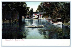 c1905's On Owasco Outlet Scene Vintage Auburn New York NY Posted Boats Postcard 