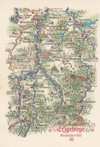 Erzebirge Bichopau Annaberg Marienberg German Germany Map Postcard