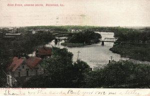 Vintage Postcard 1907 Rock River Looking South Rockford Illinois E. C. Kropp Pub