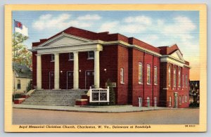 Charleston WV~Boyd Memorial Christian Church~Flag~Neoclassical~Linen Postcard
