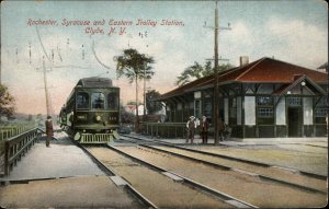 Clyde New York NY Rochester Syracuse & Eastern Trolley Station c1910 Postcard
