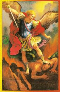 Archangel Michael Defeating the Devil Modern Postcard