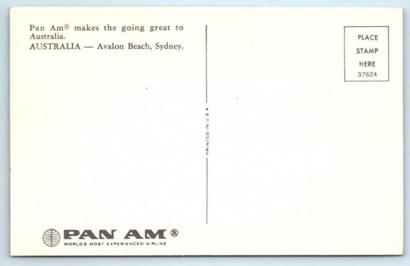 AVALON BEACH, SYDNEY Australia ~ Advertising PAN AM AIRLINES Postcard