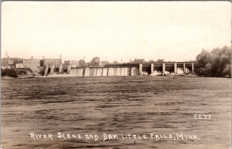 Real Photo Postcard River Scene and Dam in Little Falls, Minnesota