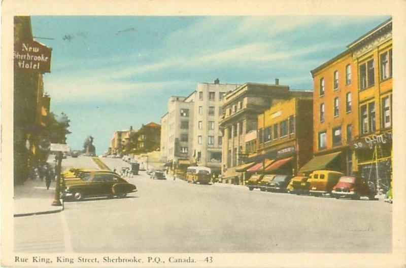  Quebec, Canada King Street New Sherbrooke Hotel, Old Cars1958 Postcard