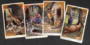 Lot of 4 postcards tales Brothers Grimm's - The Wolf and the Seven Young Goats