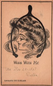 Vintage Postcard 1907 Wish With Me Portrait of Woman Side View D. Hillson