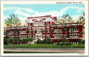 Durant Oklahoma OK, Presbyterian College Campus Building, Trees Vintage Postcard