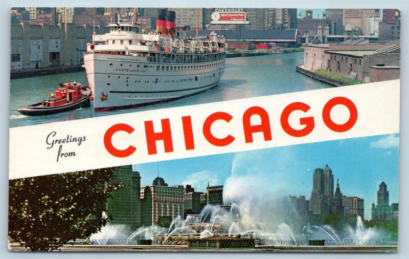 Postcard IL Banner Dual View Greetings From Illinois Chicago Vintage 2 O13