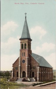 North Bay Ontario Catholic Church ON Schreiber Post Office c1910 Postcard E78