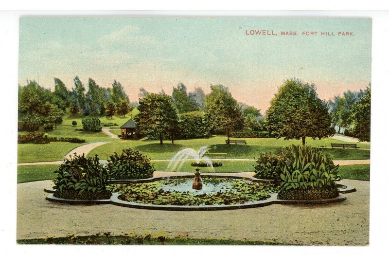 MA Lowell. Fort Hill Park, View with Fountain United States