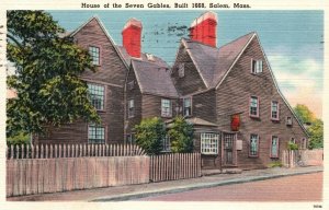 VINTAGE POSTCARD HOUSE OF THE SEVEN GABLES SALEM MASS WHITE BORDER MAILED 1949