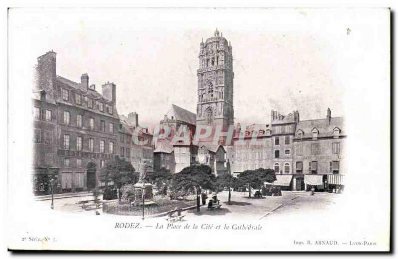 Rodes Old Postcard instead of the city and the cathedral Roquefort Aveyron Ad...