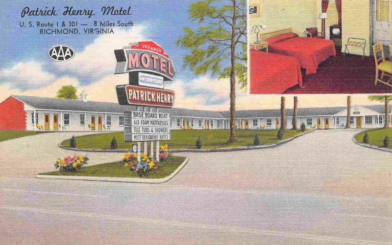 Patrick Henry Motel US 1 101 Richmond Virginia 1940s linen postcard