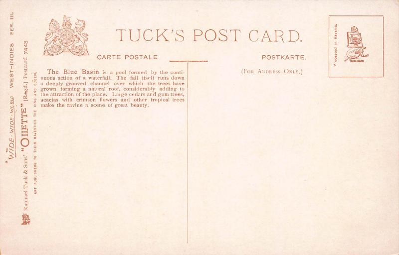 Trinidad, Blue Basin, Early Tuck's Oilette Postcard, Unused