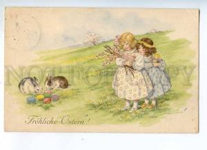 240455 EASTER Girl BUNNY Rabbits by EBNER vintage VIENNE Munk