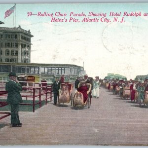 c1910s Atlantic City, NJ Rolling Chair Parade Hotel Rudolph Heinz Pier Cute A190