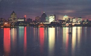 Vintage Postcard Vancouver Skyline At Night Stanley Park Vancouver BC Canada