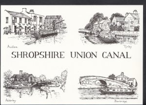 Shropshire Canals Postcard - Pencil Sketches of Shropshire Union Canal  RT2332