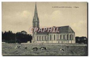 Postcard Old St Aubin Sur Mer L & # 39eglise Cows